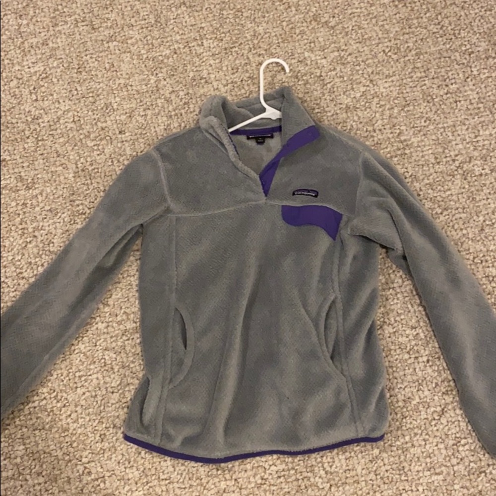Gray and Purple Patagonia Pull Over